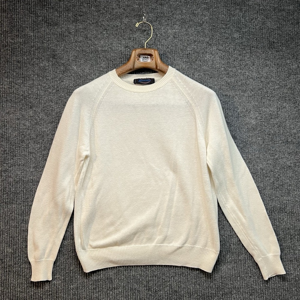 Vintage Jantzen‎ Sweater Womens Large Ivory Long Sleeve Tight Knit 80s Cotton